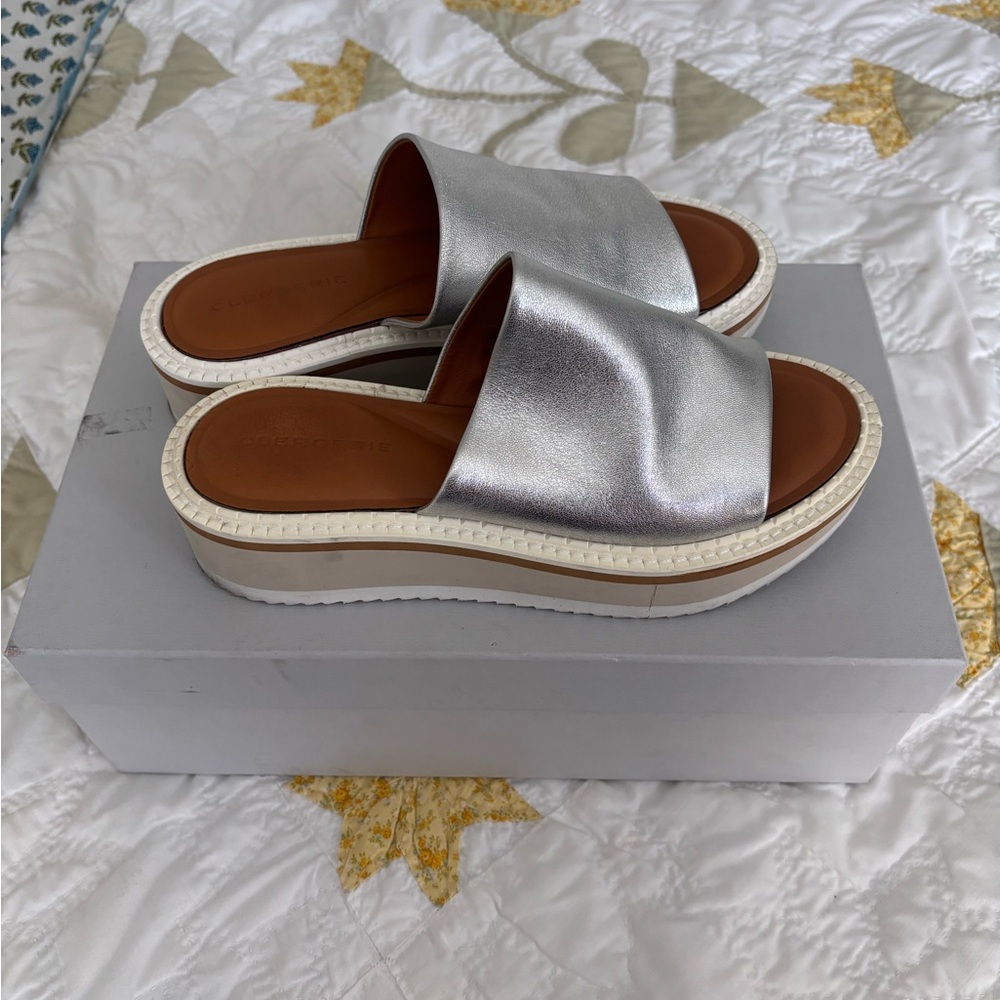 Robert Clergerie Silver Slide Sandals